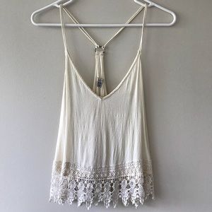 White crop tank with lace detail